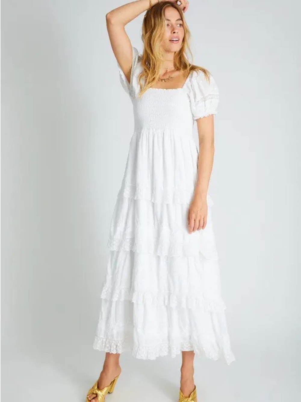 LoveShackFancy Capella Tiered Maxi Dress White